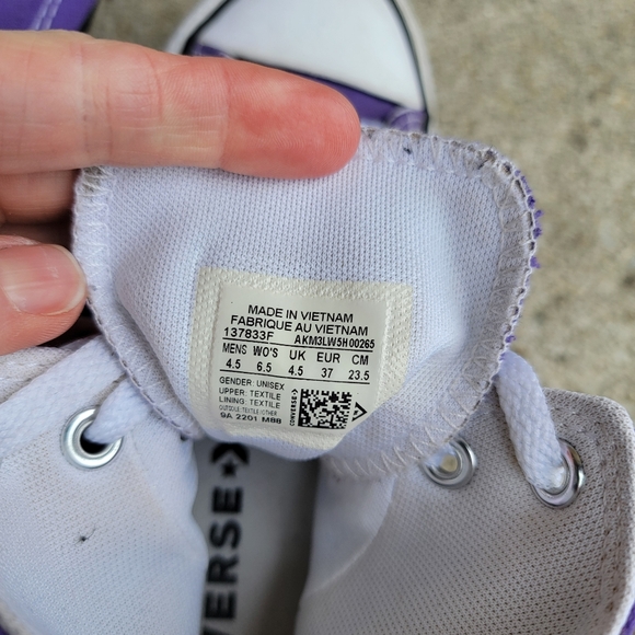 Converse All-Star Chuck Taylor Purple Canvas Hi-top Sneakers 6.5 - Picture 14 of 15